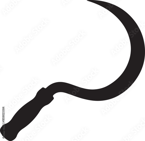Grass Sickle Silhouette Vector Illustration,Hand Tool Sickle Black Vector Icon