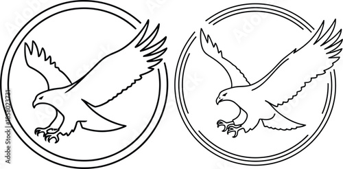 Bold outline of a flying eagle emblem within a strong circular frame, suitable for logos