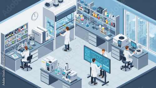 Scientists working in a modern laboratory with various equipment and technology