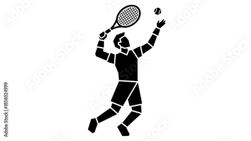 Tennis Player Serving Ball with Racket.