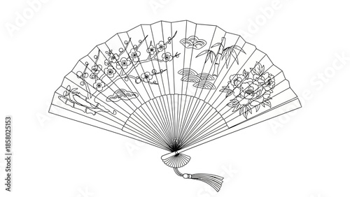 vintage chinese fan with floral design