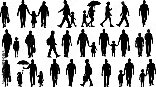 Vector collection of walking people silhouettes
