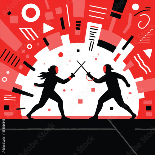 Illustration Of A Fencing Match With A Serious And Tense Atmosphere Atmosphere Vector Design Template