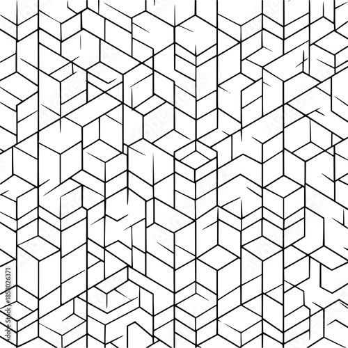 Geometric pattern of interconnected cubes and lines creating an abstract visual texture and background design