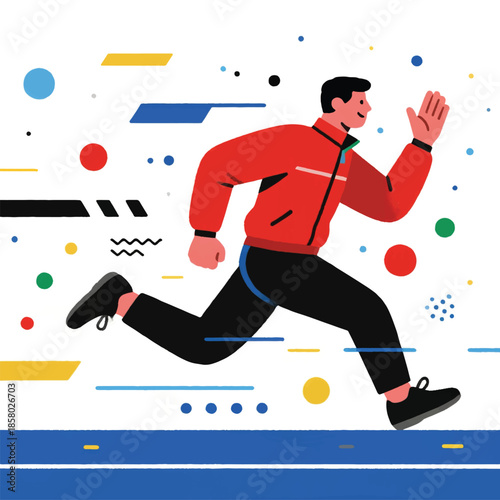 Illustration Of An Athlete Running With An Emotional Expression Vector Design Template