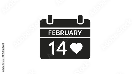 Calendar Showing February 14 with Heart.