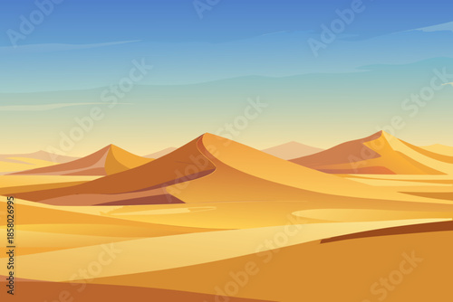 Expansive sand dunes under clear sky