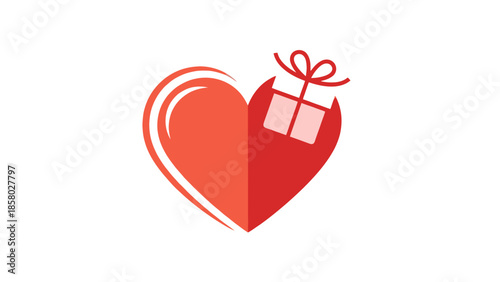 Red Heart Shaped Gift Box Illustration.