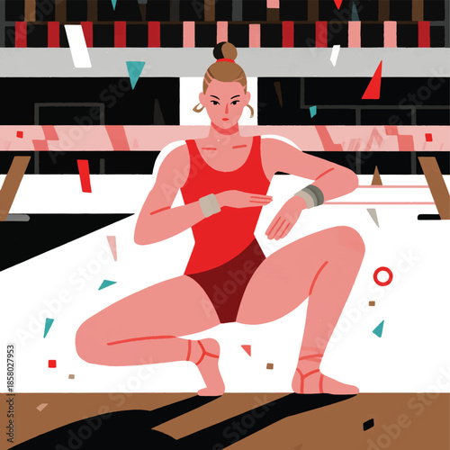 Illustration Of A Gymnast On A Balance Beam, Balanced Pose Vector Design Template