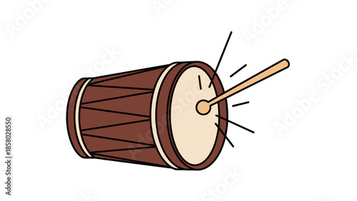 Drum Being Played with Drumstick.