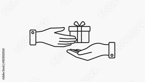 Hands Exchanging Gift Simple Line Drawing.