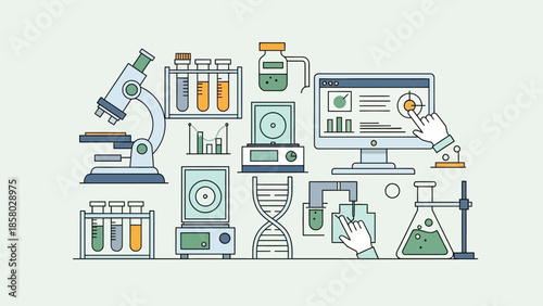 Scientific Research and Laboratory Equipment Illustration.