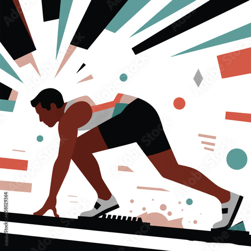 Illustration Of A Sprint Athlete At The Starting Line, Looking Down Ready To Take Off Vector Design Template