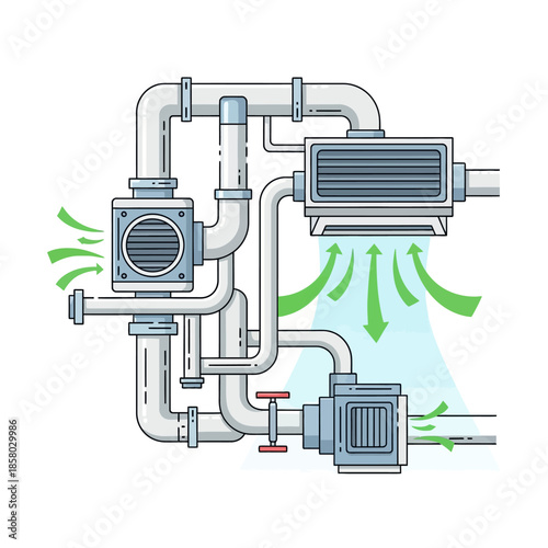 HVAC System Diagram with Airflow Arrows.