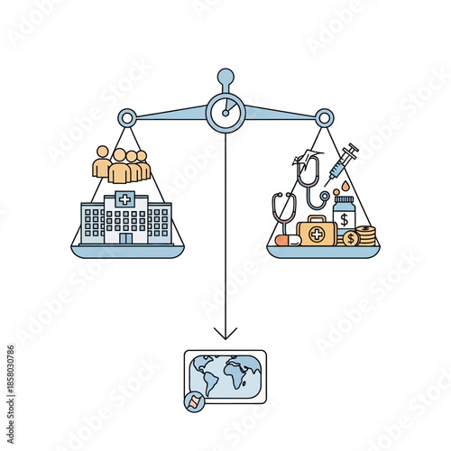 Healthcare costs and accessibility balance on scales with global impact.