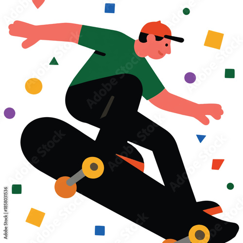 Illustration Of A Man Performing A Trick Using A Skateboard Vector Design Template