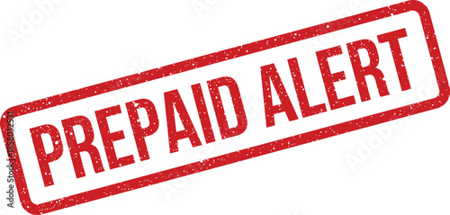 Distressed red rubber stamp with PREPAID ALERT text in a rectangular frame, conveying an urgent notification status