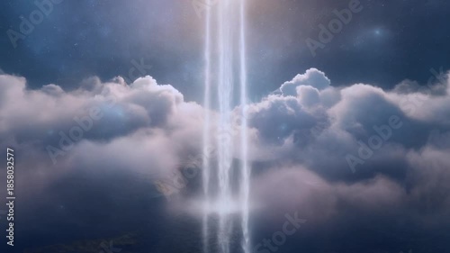 Surreal Waterfall Flowing from the Sky Cinematic Background