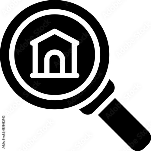 search house glyph icon. Strong and solid vector icon for websites, mobile interfaces, presentations, and visual branding. High quality and easy to edit.