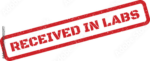 Distressed red rubber stamp with text RECEIVED IN LABS for official document processing and validation