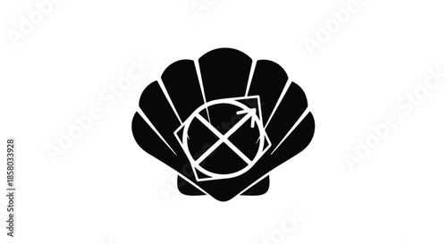 Stylized seashell silhouette with abstract geometric symbol inside