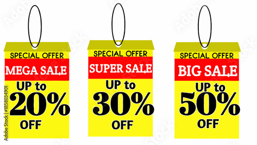 Vibrant sale tags offering up to 50 percent discount on products