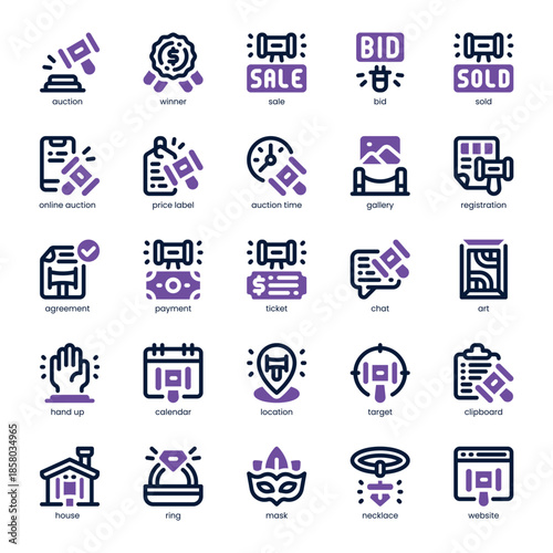 Auction Icon pack for your website, mobile, presentation, and logo design. Auction Icon dual tone design. Vector graphics illustration and editable stroke.