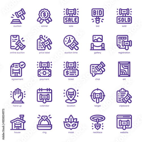 Auction Icon pack for your website, mobile, presentation, and logo design. Auction Icon line basic color design. Vector graphics illustration and editable stroke.