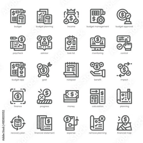 Budget Planning Icon pack for your website, mobile, presentation, and logo design. Budget Planning Icon outline design. Vector graphics illustration and editable stroke.