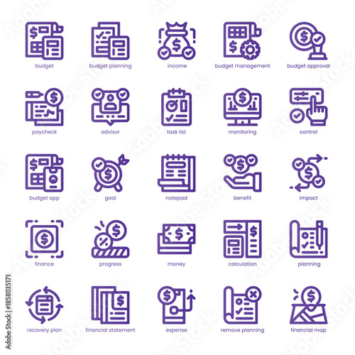 Budget Planning Icon pack for your website, mobile, presentation, and logo design. Budget Planning Icon line basic color design. Vector graphics illustration and editable stroke.
