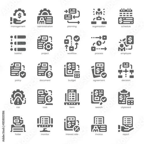 Business Administration Icon pack for your website, mobile, presentation, and logo design. Business Administration Icon solid design. Vector graphics illustration and editable stroke.