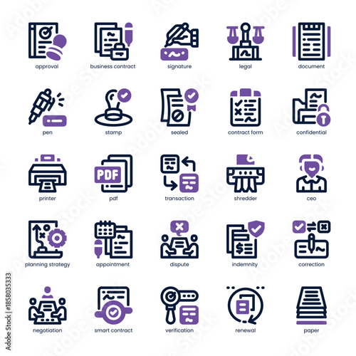 Business Contract Icon pack for your website, mobile, presentation, and logo design. Business Contract Icon dual tone design. Vector graphics illustration and editable stroke.