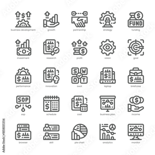 Business Development Icon pack for your website, mobile, presentation, and logo design. Business Development Icon outline design. Vector graphics illustration and editable stroke.
