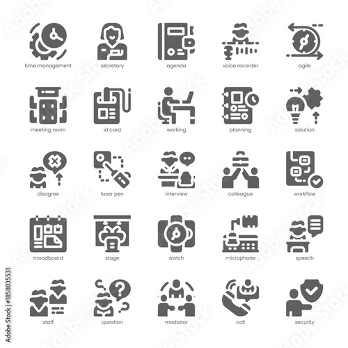 Business Meeting Icon pack for your website, mobile, presentation, and logo design. Business Meeting Icon solid design. Vector graphics illustration and editable stroke.