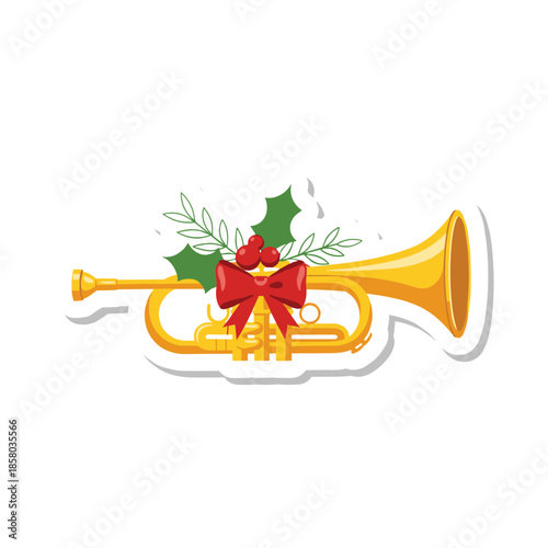 Christmas Trumpet with Holly and Bow Sticker.