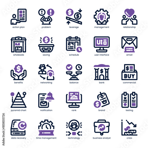 Business Strategy Icon pack for your website, mobile, presentation, and logo design. Business Strategy Icon dual tone design. Vector graphics illustration and editable stroke.