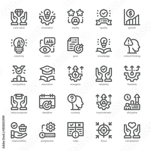 Core Value Icon pack for your website, mobile, presentation, and logo design. Core Value Icon outline design. Vector graphics illustration and editable stroke.