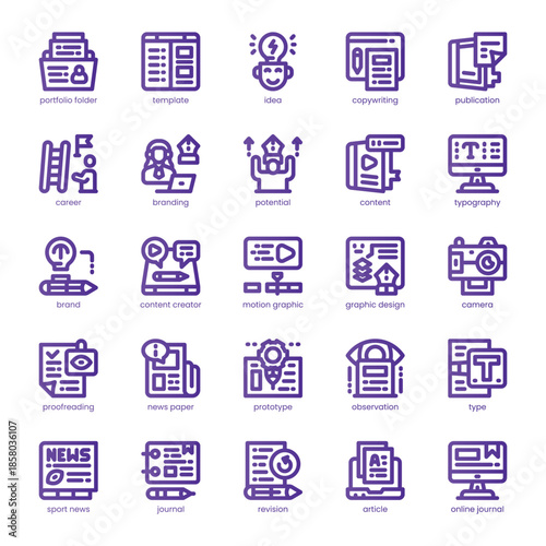 Creative Portfolio Icon pack for your website, mobile, presentation, and logo design. Creative Portfolio Icon line basic color design. Vector graphics illustration and editable stroke.