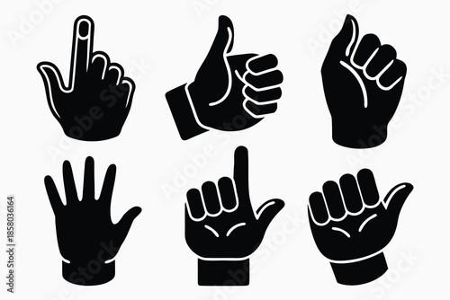 Minimalist Hand Gesture Emoji Icons for Web Design and App Interfaces, Featuring Like, OK, and Greeting Symbols