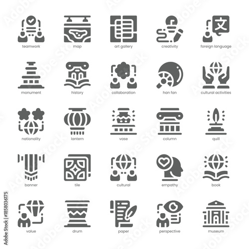 Cultural Experiences Icon pack for your website, mobile, presentation, and logo design. Cultural Experiences Icon solid design. Vector graphics illustration and editable stroke.