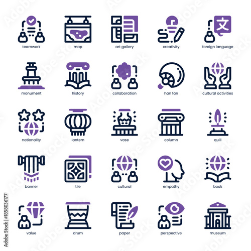 Cultural Experiences Icon pack for your website, mobile, presentation, and logo design. Cultural Experiences Icon dual tone design. Vector graphics illustration and editable stroke.