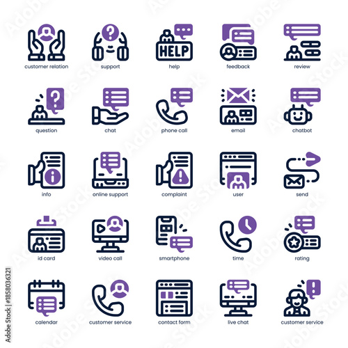 Customer Relation Icon pack for your website, mobile, presentation, and logo design. Customer Relation Icon dual tone design. Vector graphics illustration and editable stroke.