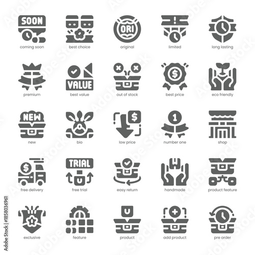 Product Feature Icon pack for your website, mobile, presentation, and logo design. Product Feature Icon solid design. Vector graphics illustration and editable stroke.