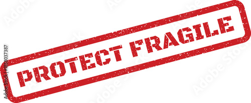 Grunge textured rubber stamp mark displaying the phrase Protect Fragile to indicate careful handling requirements
