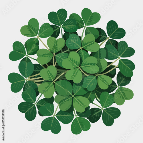 A close-up illustration of lush green clover leaves forming a circular pattern, representing prosperity and good fortune, perfect for themes around luck and celebration.