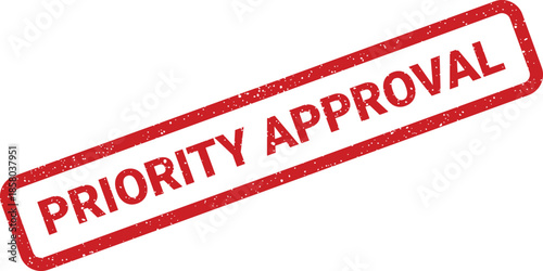 Grungy rectangular stamp icon with PRIORITY APPROVAL text, indicating urgent document processing or task completion