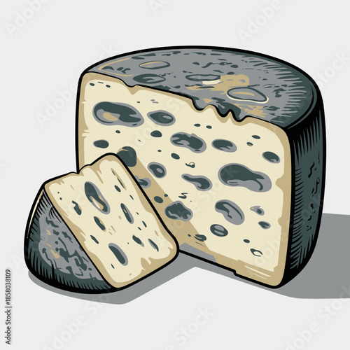 Cuadro en lienzo A visually appealing illustration of a wedge of blue cheese, highlighting the unique texture and color, making it a perfect representation of gourmet culinary delights