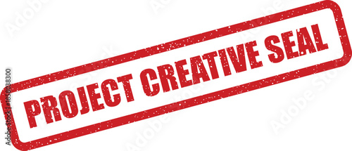 Grungy red rectangular rubber stamp illustration presenting the important phrase project creative seal official mark