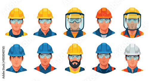 Various industrial workers isolated on a clean white background presented as professional avatar illustrations