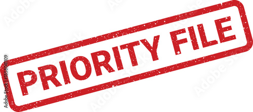 Official red textured rubber stamp with text PRIORITY FILE indicating urgent handling for important records
